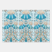 フランスのヴィンテージアールヌーボーフローラブルークリーム ラッピングペーパーシート (正面)