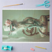 フランスのヴィンテージエレガントセージキャットデコップページ 薄葉紙 (クラフト)