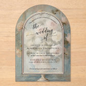 フランスのヴィンテージエレガントローズブーケフローラピンク アクリル招待状 (正面)