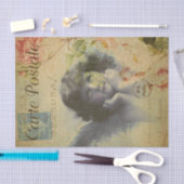 フランスのヴィンテージエンジェルとバラの切り離 薄葉紙 (クラフト)