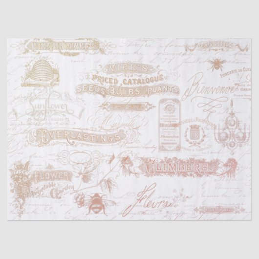 フランスのヴィンテージスクリプトエフェメラタイポグラフィピンク 薄葉紙 (正面)