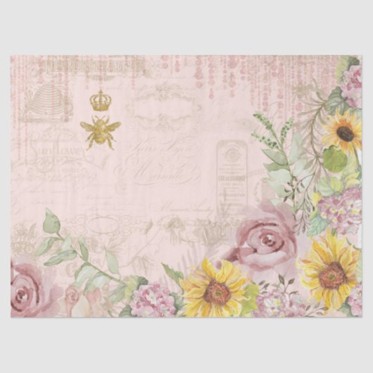 フランスのヴィンテージスクリプトフローラひまわり水彩 薄葉紙 (正面)