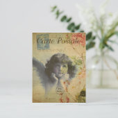 フランスのヴィンテージスタイルエンジェルとバラ ポストカード (スタンド正面)
