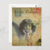 フランスのヴィンテージスタイルエンジェルとバラ ポストカード (正面/裏面)