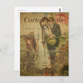 フランスのヴィンテージスタイル女性、男性、馬 ポストカード (正面/裏面)