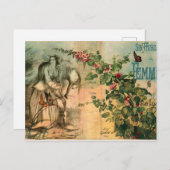 フランスのヴィンテージスタイル馬、女性、フローラ ポストカード (正面/裏面)