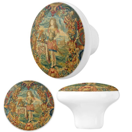 フランスのヴィンテージタペストリーエレガントパタカラフルーン セラミックノブ