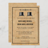 フランスのヴィンテージトップハットの華美ゲイ結婚式の招待 招待状 (正面/裏面)