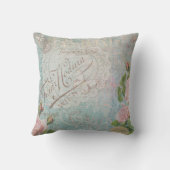 フランスのヴィンテージバラとハートコラージブルー クッション (裏面)