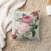 フランスのヴィンテージフェイクストライプのバラ クッション (ブランケット)