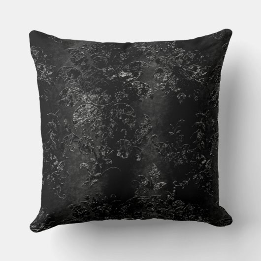 フランスのヴィンテージブラックフローラダマスクパターン クッション (裏面)