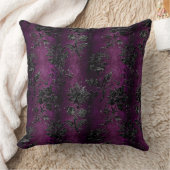 フランスのヴィンテージブラックフローラダマスク紫パターン クッション (ブランケット)