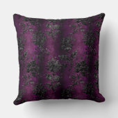 フランスのヴィンテージブラックフローラダマスク紫パターン クッション (裏面)
