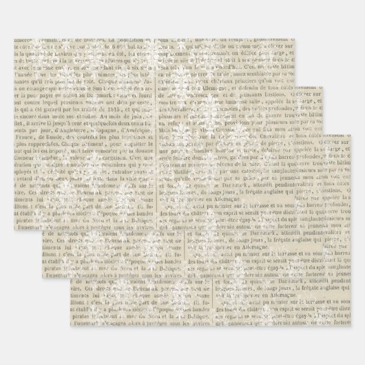 フランスのヴィンテージホワイトダマスク新聞 ラッピングペーパーシート (セット)