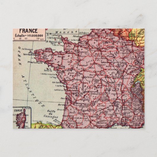 フランスのヴィンテージマップ ポストカード (正面)