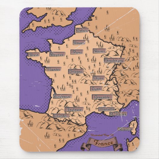 フランスのヴィンテージマップ マウスパッド (正面)