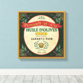 フランスのヴィンテージルックオリーブ油ラベルアートキャンバス キャンバスプリント (インサイチュ (ウッドフロア))
