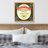 フランスのヴィンテージルックオリーブ油ラベルアートキャンバス キャンバスプリント (インサイチュ (寝室))
