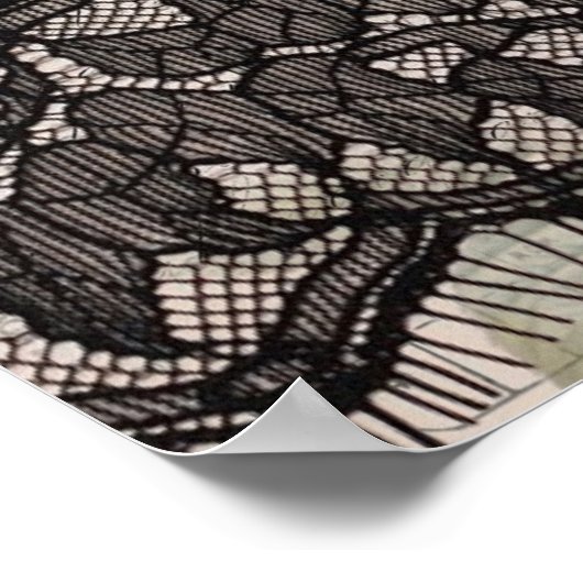 フランスのヴィンテージレースビクトリアン白いローズ ポスター (角)