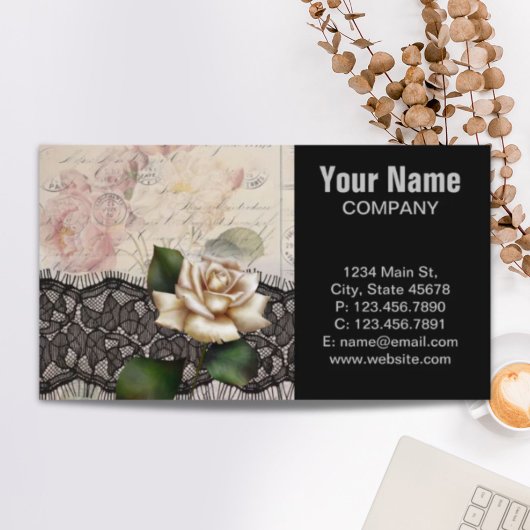 フランスのヴィンテージレースビクトリアン白いローズ 名刺