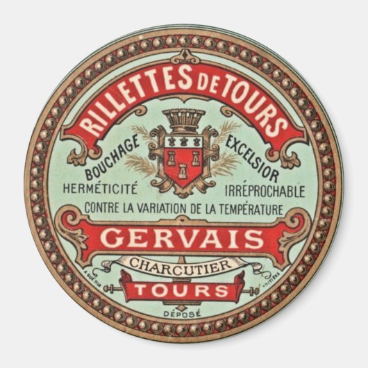フランスのヴィンテージ料理ラベル冷蔵庫用マグネット マグネット (正面)