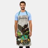 フランスのヴィンテージ蝶イラストレーション-1 エプロン (着用した状態)