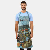 フランスのヴィンテージ蝶イラストレーション-2 エプロン (着用した状態)