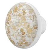 フランスのヴィンテージ金ゴールドフローラ セラミックノブ (右)