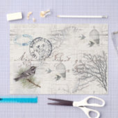 フランスのヴィンテージ鳥枝ティッシュペーパー 薄葉紙 (クラフト)