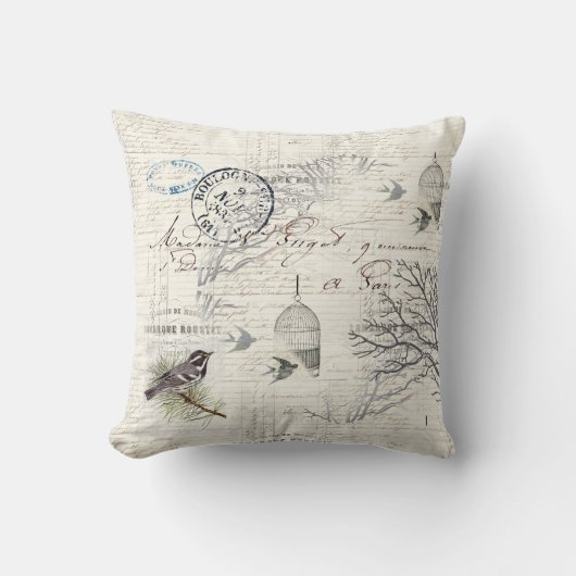 フランスのヴィンテージ鳥枝装飾用クッション クッション (正面)