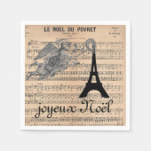 フランスのヴィンテージ・エンジェル付きクリスマス・ナプキン スタンダードカクテルナプキン (正面)