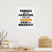 フランスの人食べのパンの痛みおもしろい ポスター (キッチン)