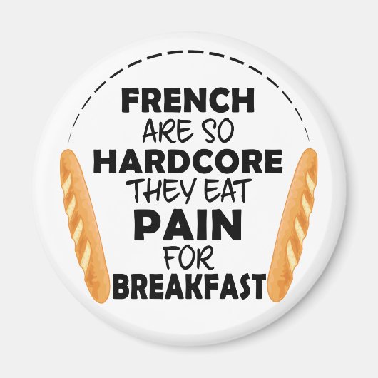 フランスの人食べのパンの痛みおもしろい マグネット (正面)