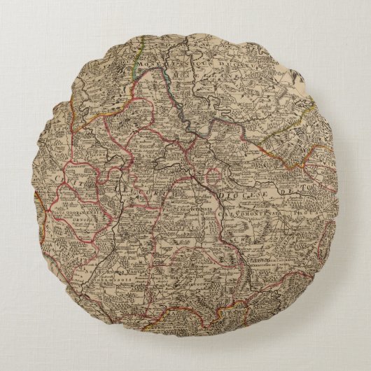 フランスの刻まれた地図 ラウンドクッション (正面)