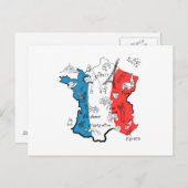 フランスの図解入りの、写真付きの地図 ポストカード (正面/裏面)