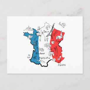 フランスの図解入りの、写真付きの地図 ポストカード
