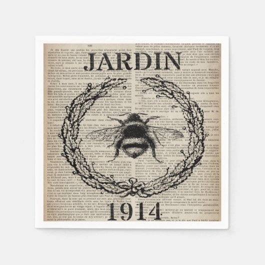 フランスの国の植物性モダンヴィンテージ スタンダードカクテルナプキン (正面)