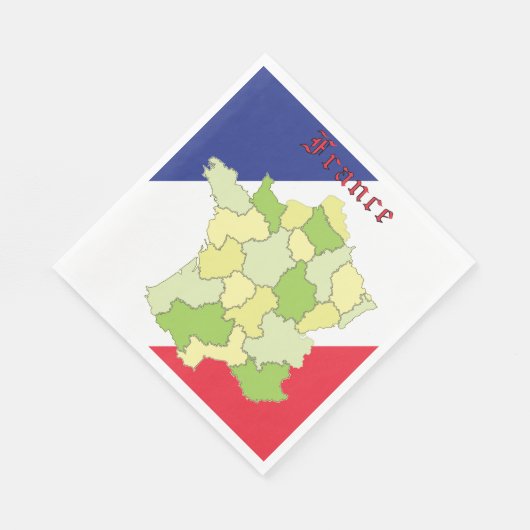 フランスの国旗と地図 スタンダードランチョンナプキン (角)