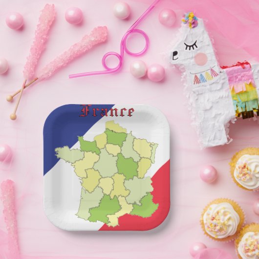 フランスの国旗と地図 ペーパープレート (パーティー)