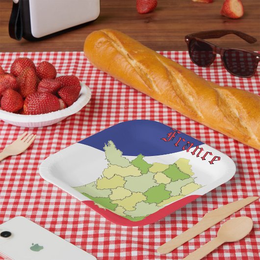 フランスの国旗と地図 ペーパープレート