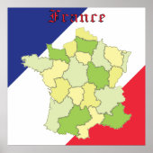 フランスの国旗と地図 ポスター (正面)