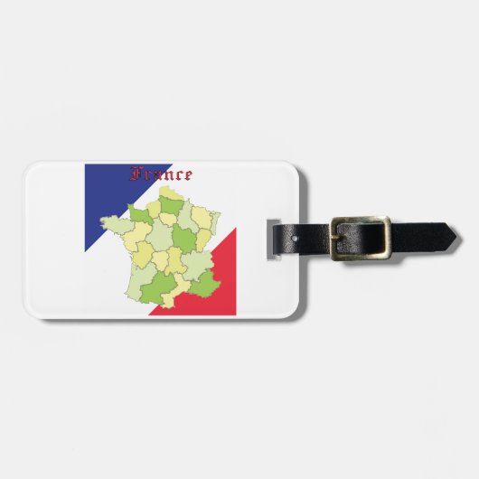 フランスの国旗と地図 ラゲッジタグ (正面横)