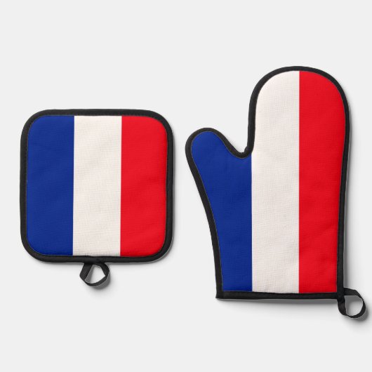 フランスの国旗の愛国色の国際的旅行 鍋つかみ&鍋敷きセット (正面)