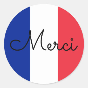 フランスの国旗カラーのありがとう Merci ラウンドシール