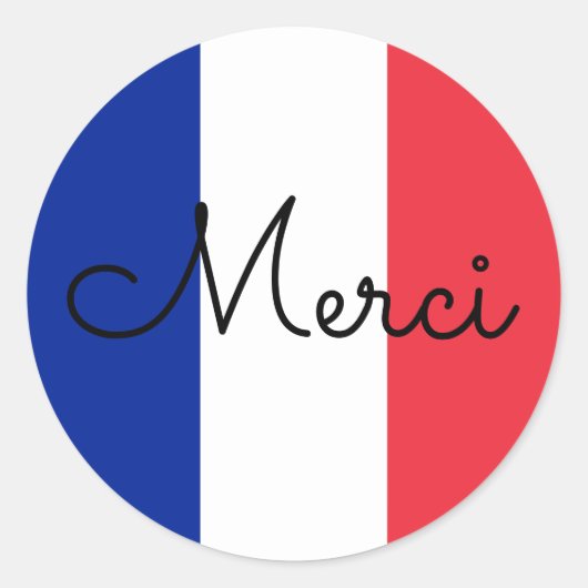 フランスの国旗カラーのありがとう Merci ラウンドシール (正面)