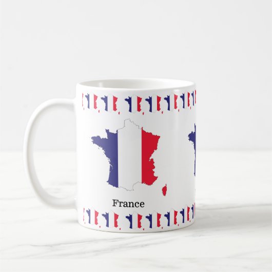 フランスの地図にフランス国旗をあしらったお土産デザイン コーヒーマグカップ (左)
