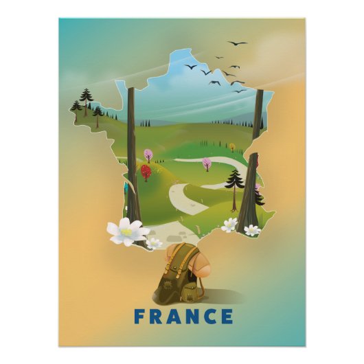 フランスの地図ヴィンテージ旅行ポスター ポスター (正面)