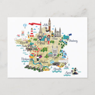 フランスの地図観光客先 ポストカード