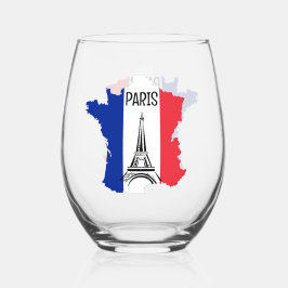 フランスの地図 エッフェル塔デザイン ステムなしワイングラス