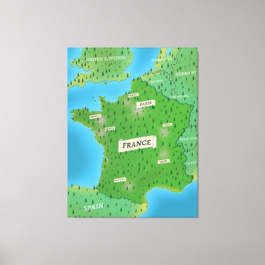 フランスの地図 キャンバスプリント (正面)
